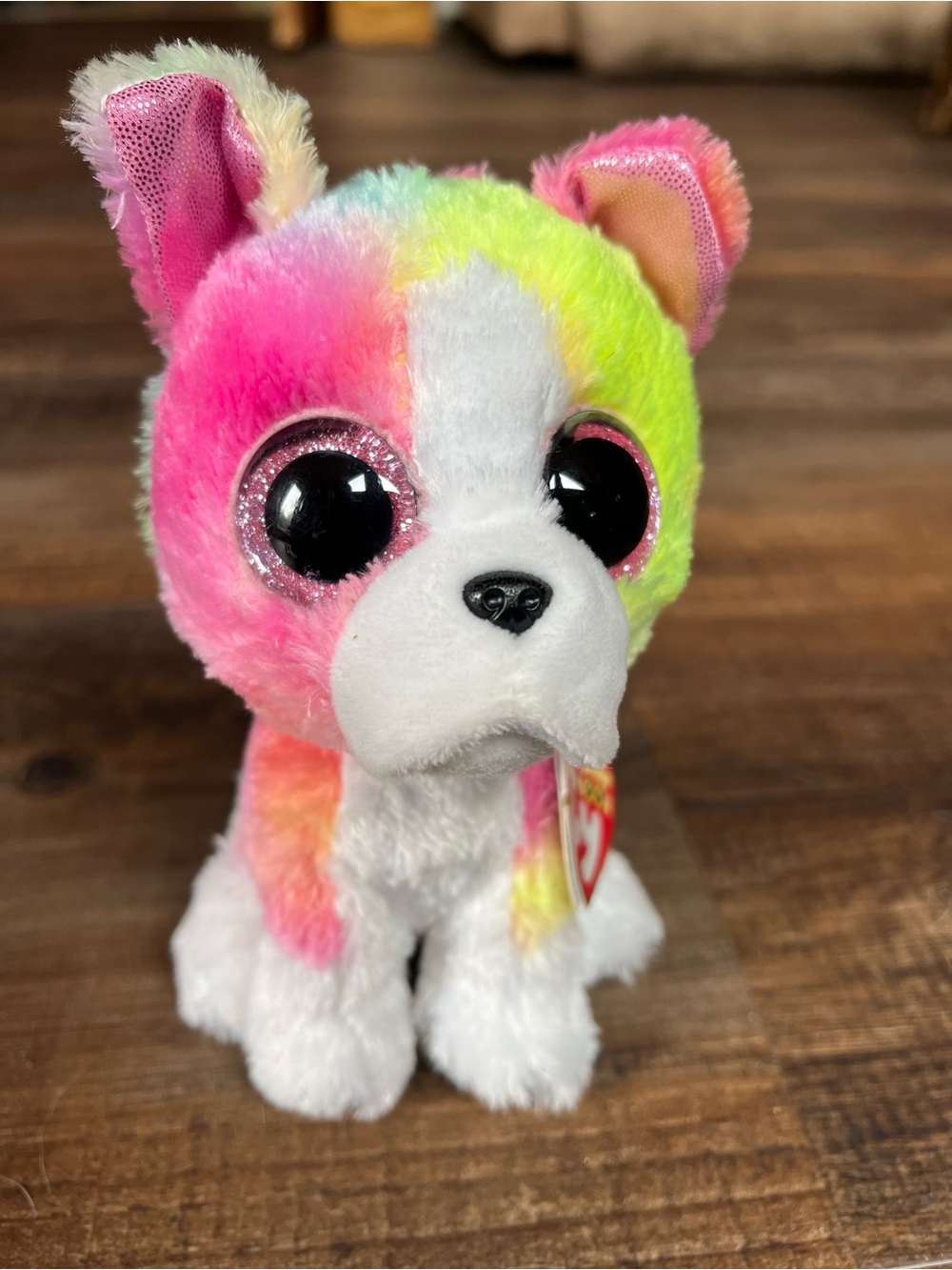 Ty Plush Neon Rainbow Puppy - Pink, Yellow, White, Green